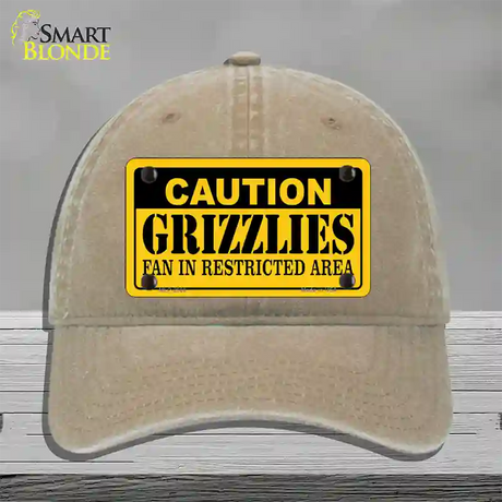 Caution Grizzlies Fan Novelty License Plate Hat Unconstructed Cotton / Khaki