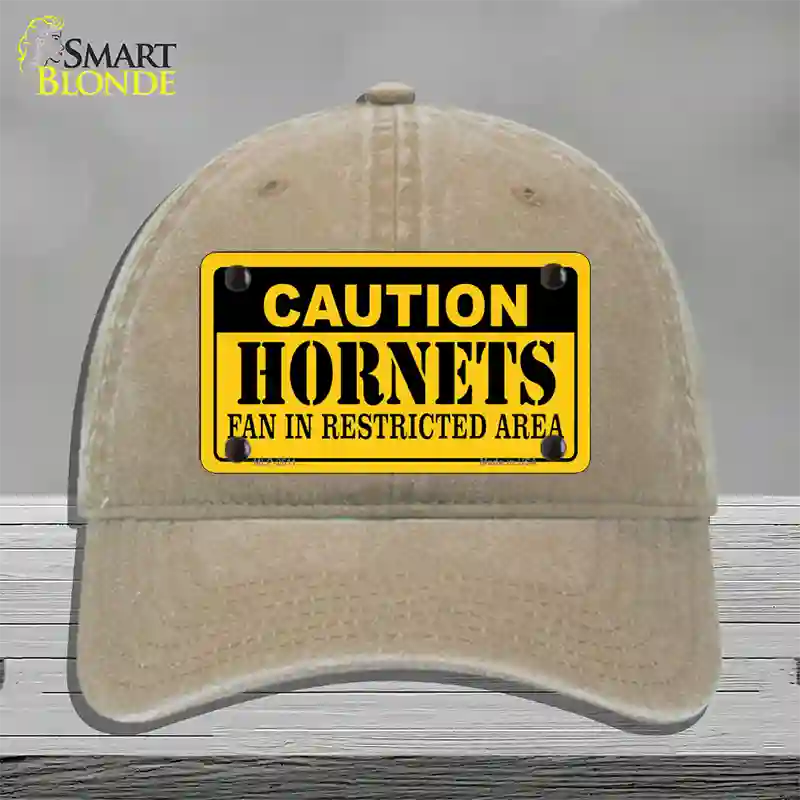 Caution Hornets Fan Novelty License Plate Hat Unconstructed Cotton / Khaki