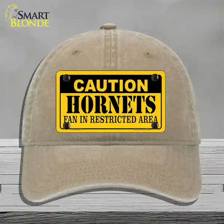 Caution Hornets Fan Novelty License Plate Hat Unconstructed Cotton / Khaki