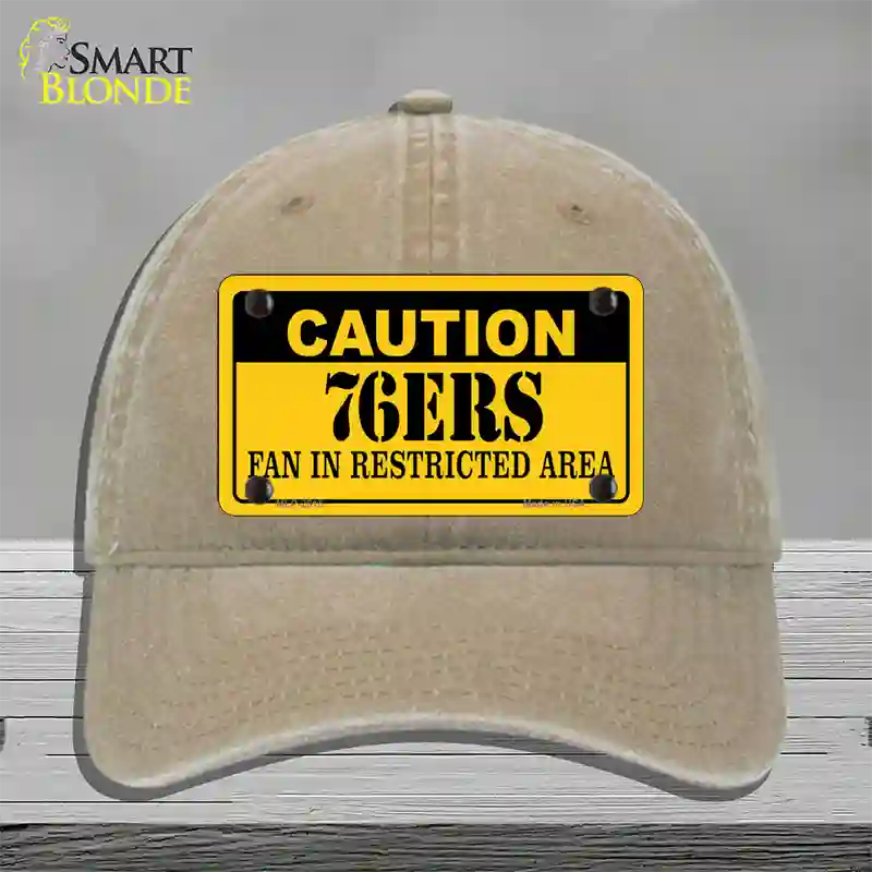 Caution 76ers Fan Novelty License Plate Hat Unconstructed Cotton / Khaki