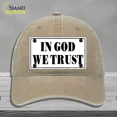 In God We Trust Novelty License Plate Hat Unconstructed Cotton / Khaki