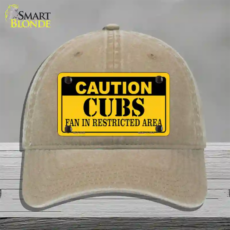 Caution Cubs Fan Novelty License Plate Hat Unconstructed Cotton / Khaki