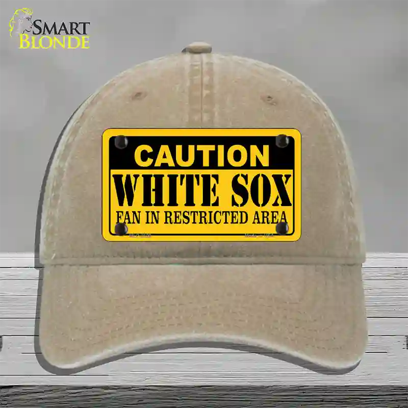 Caution White Sox Fan Novelty License Plate Hat Unconstructed Cotton / Khaki