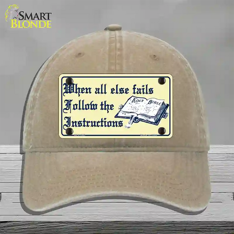 Follow Instructions Novelty License Plate Hat Unconstructed Cotton / Khaki