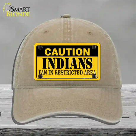 Caution Indians Fan Novelty License Plate Hat Unconstructed Cotton / Khaki