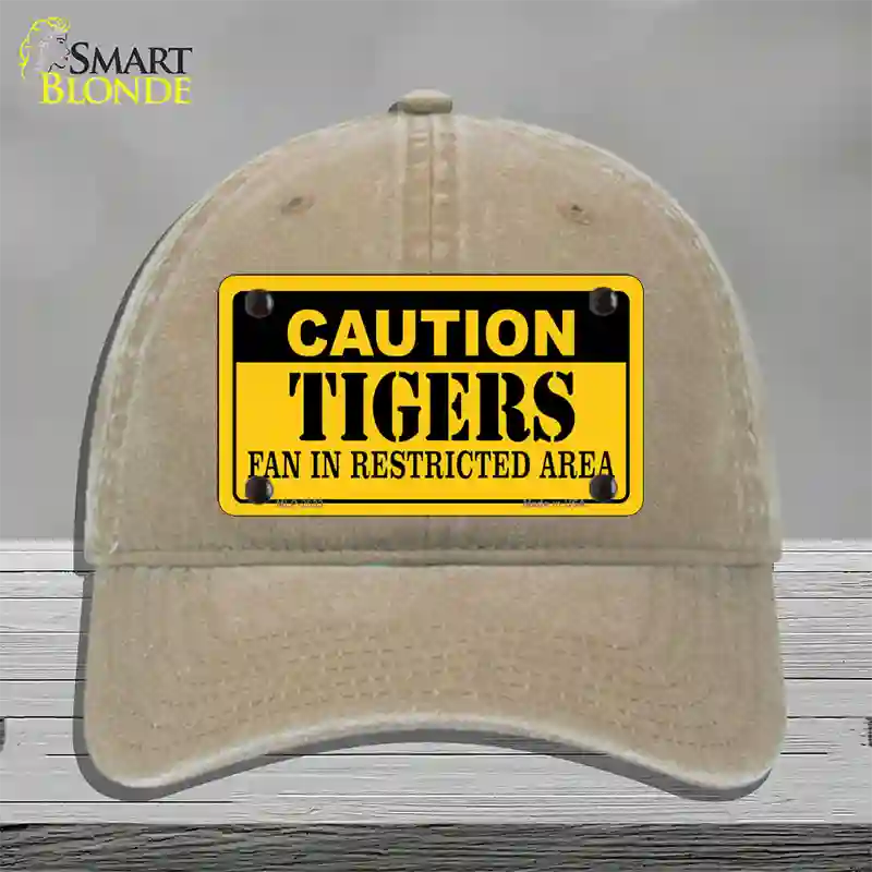 Caution Tigers Fan Novelty License Plate Hat Unconstructed Cotton / Khaki