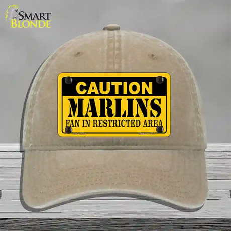 Caution Marlins Fan Novelty License Plate Hat Unconstructed Cotton / Khaki