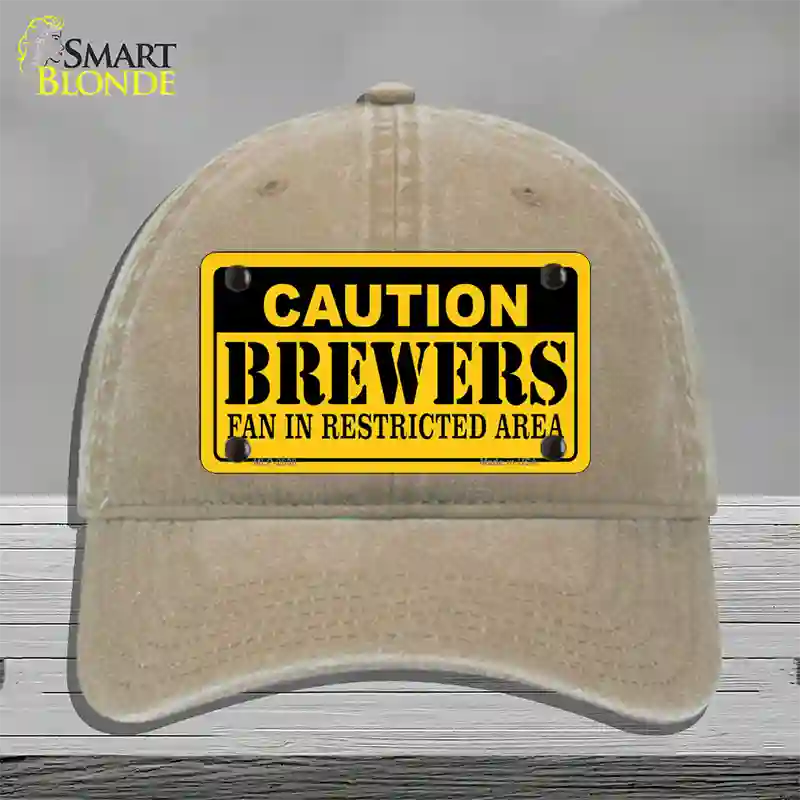 Caution Brewers Fan Novelty License Plate Hat Unconstructed Cotton / Khaki