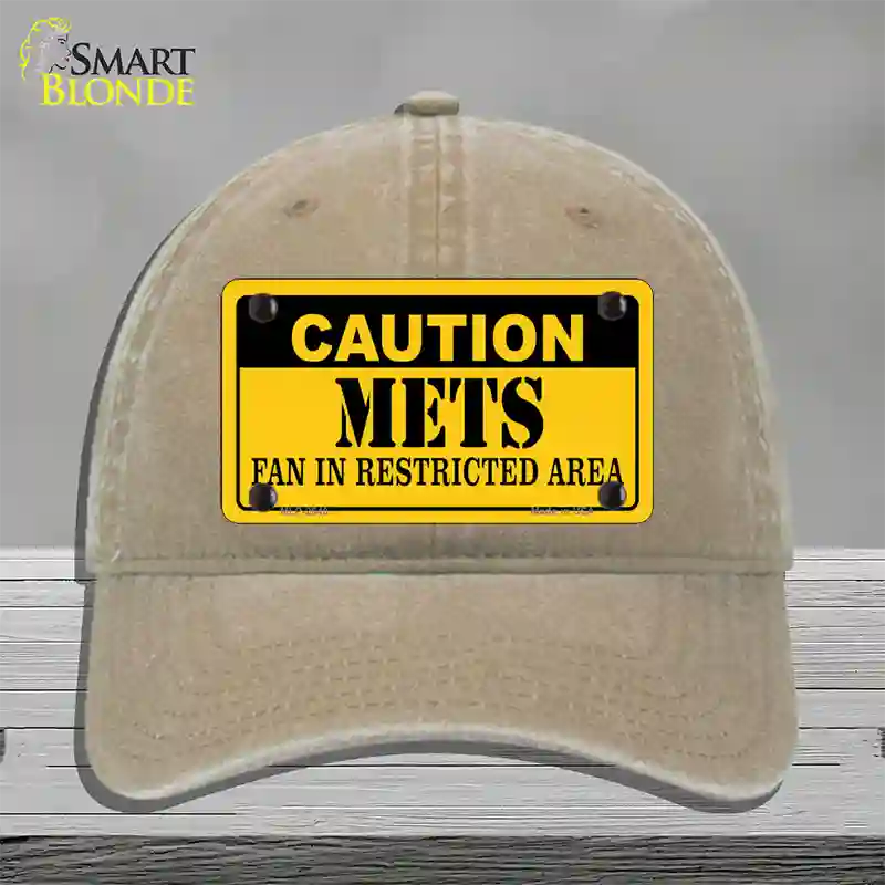 Caution Mets Fan Novelty License Plate Hat Unconstructed Cotton / Khaki