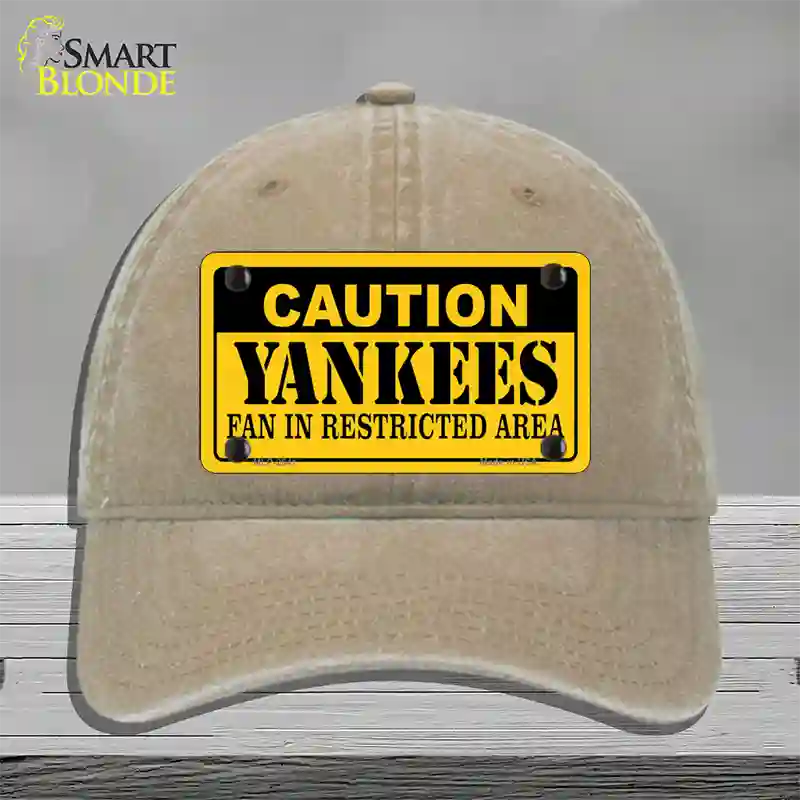 Caution Yankees Fan Novelty License Plate Hat Unconstructed Cotton / Khaki