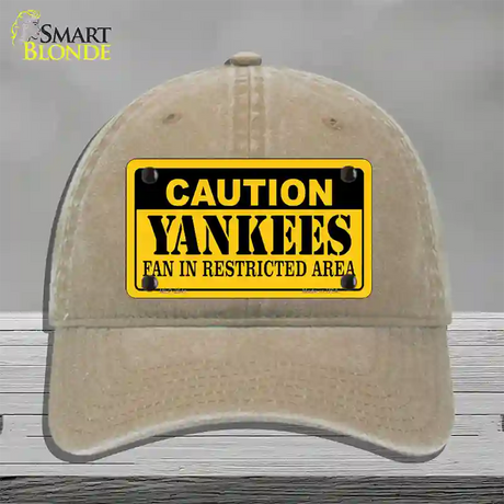 Caution Yankees Fan Novelty License Plate Hat Unconstructed Cotton / Khaki