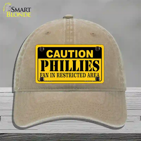 Caution Phillies Fan Novelty License Plate Hat Unconstructed Cotton / Khaki