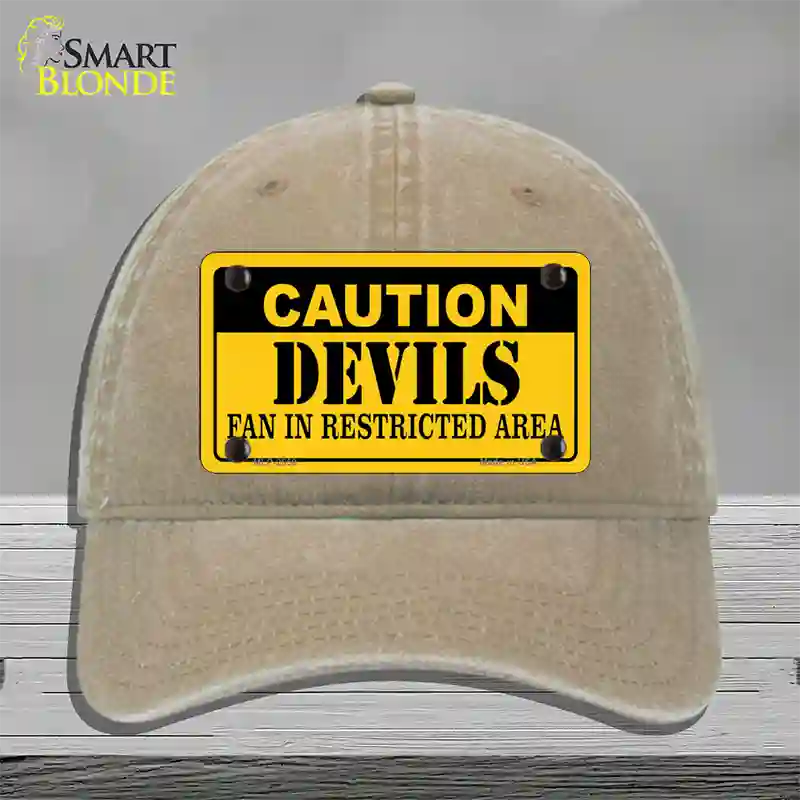 Caution Devils Novelty License Plate Hat Unconstructed Cotton / Khaki