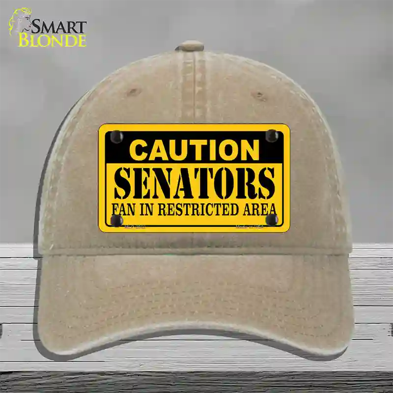 Caution Senators Vanity Novelty License Plate Hat Unconstructed Cotton / Khaki