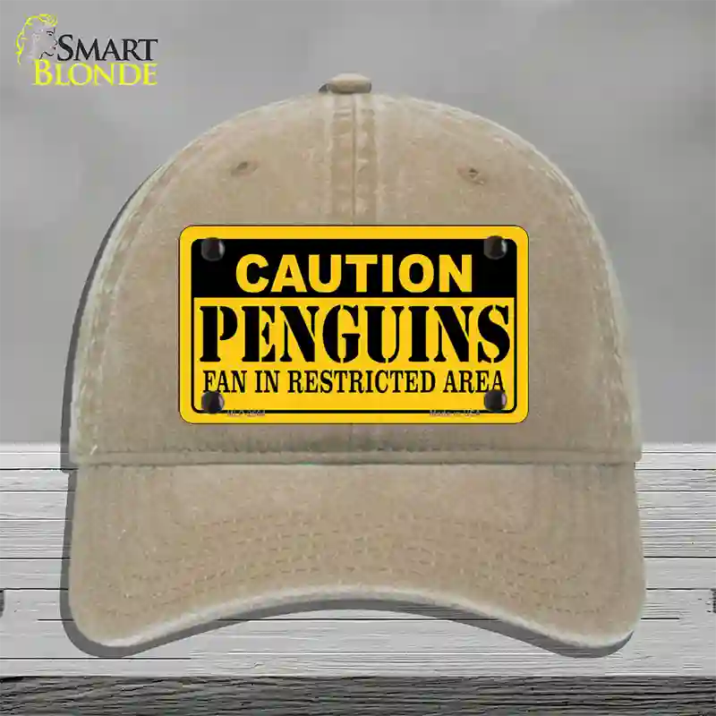 Caution Penguins Novelty License Plate Hat Unconstructed Cotton / Khaki