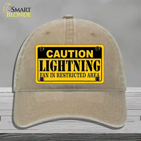 Caution Lightning Novelty License Plate Hat Unconstructed Cotton / Khaki