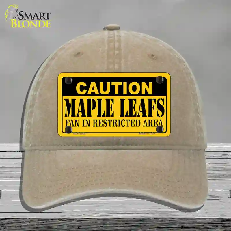 Caution Maple Leafs Novelty License Plate Hat Unconstructed Cotton / Khaki