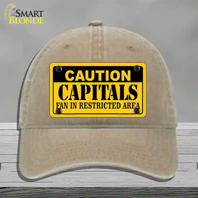 Caution Capitals Novelty License Plate Hat Unconstructed Cotton / Khaki