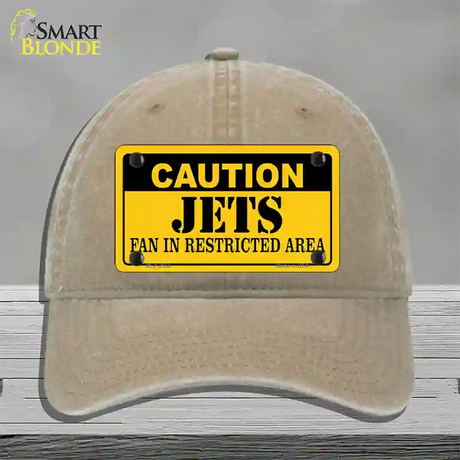 Caution Jets Hockey Novelty License Plate Hat Unconstructed Cotton / Khaki