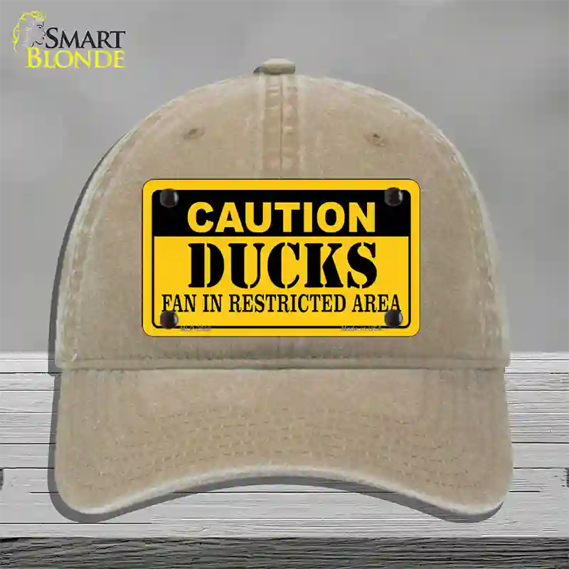 Caution Ducks Novelty License Plate Hat Unconstructed Cotton / Khaki