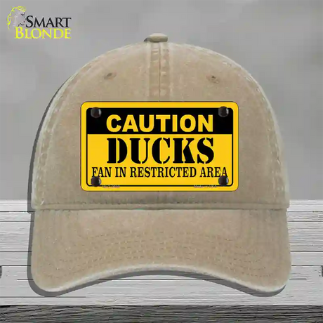 Caution Ducks Novelty License Plate Hat Unconstructed Cotton / Khaki