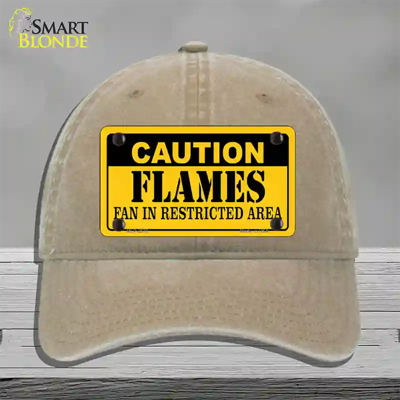 Caution Flames Novelty License Plate Hat Unconstructed Cotton / Khaki