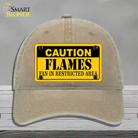 Caution Flames Novelty License Plate Hat Unconstructed Cotton / Khaki