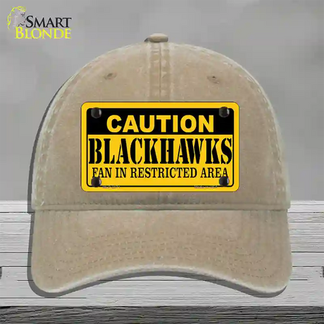 Caution Blackhawks Novelty License Plate Hat Unconstructed Cotton / Khaki