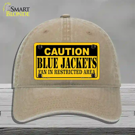 Caution Blue Jackets Novelty License Plate Hat Unconstructed Cotton / Khaki