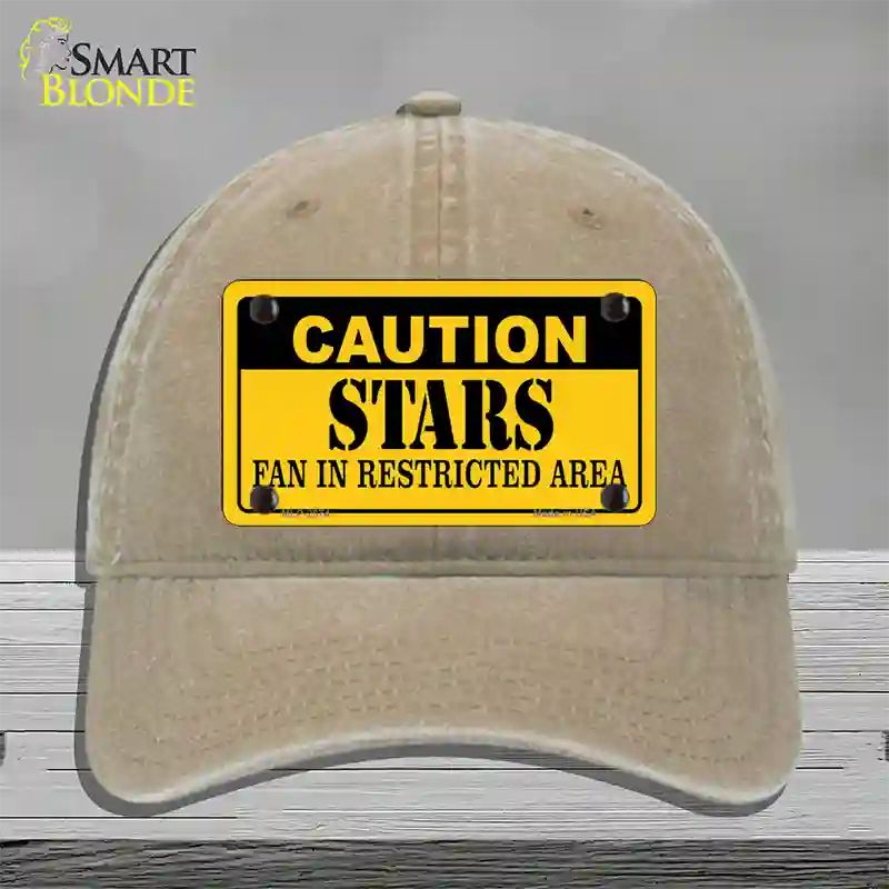 Caution Stars Novelty License Plate Hat Unconstructed Cotton / Khaki