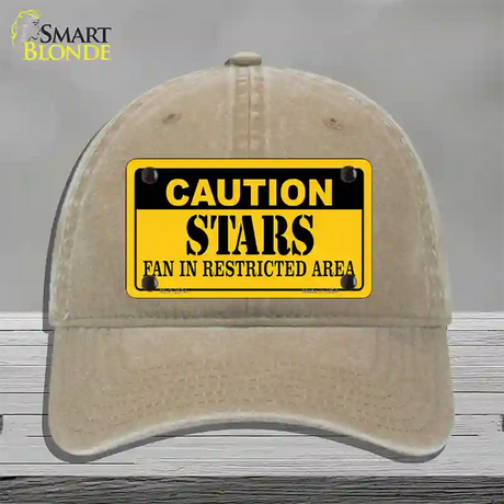 Caution Stars Novelty License Plate Hat Unconstructed Cotton / Khaki