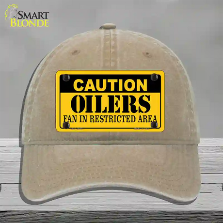 Caution Oilers Novelty License Plate Hat Unconstructed Cotton / Khaki