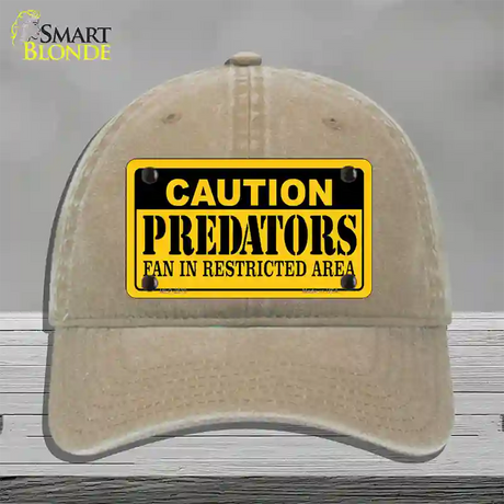 Caution Predators Novelty License Plate Hat Unconstructed Cotton / Khaki