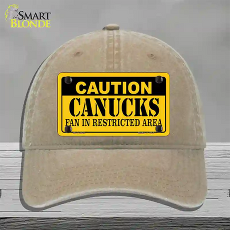 Caution Canucks Novelty License Plate Hat Unconstructed Cotton / Khaki