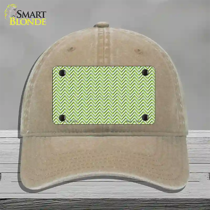 Lime Green White Chevron Novelty License Plate Hat Unconstructed Cotton / Khaki