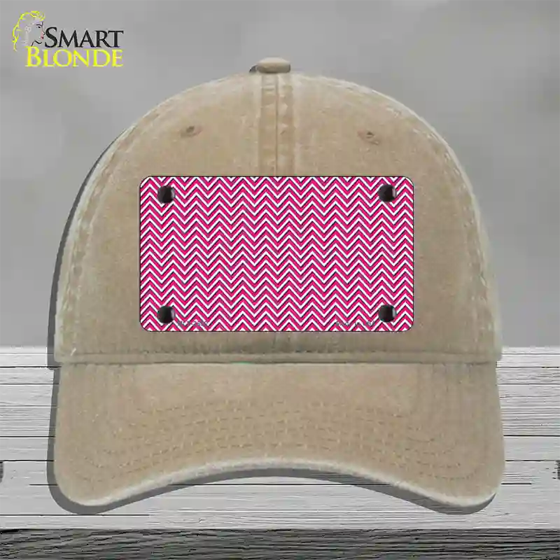 Pink White Chevron Novelty License Plate Hat Unconstructed Cotton / Khaki