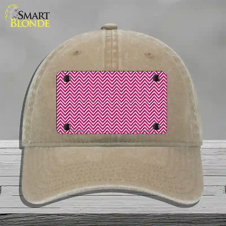 Pink White Chevron Novelty License Plate Hat Unconstructed Cotton / Khaki