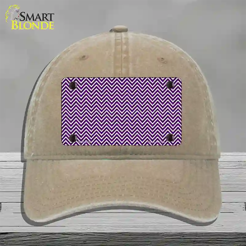 Purple White Chevron Novelty License Plate Hat Unconstructed Cotton / Khaki