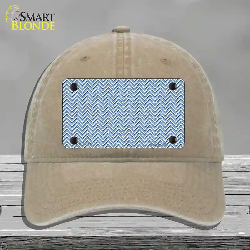 Light Blue White Chevron Novelty License Plate Hat Unconstructed Cotton / Khaki