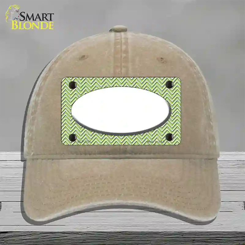 Lime Green White Chevon White Center Oval Novelty License Plate Hat Unconstructed Cotton / Khaki