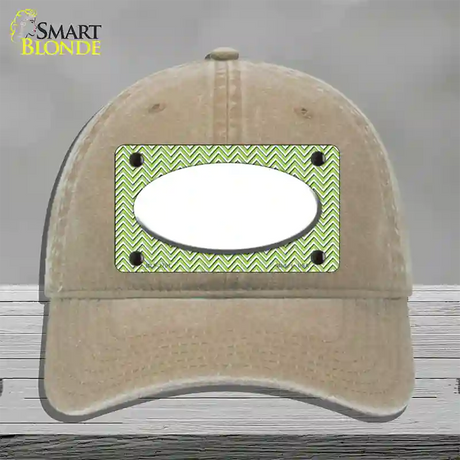 Lime Green White Chevon White Center Oval Novelty License Plate Hat Unconstructed Cotton / Khaki