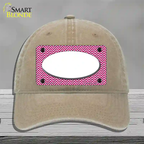 Pink White Chevon White Center Oval Novelty License Plate Hat Unconstructed Cotton / Khaki