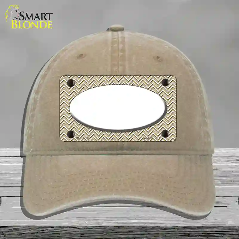 Gold White Chevon White Center Oval Novelty License Plate Hat Unconstructed Cotton / Khaki