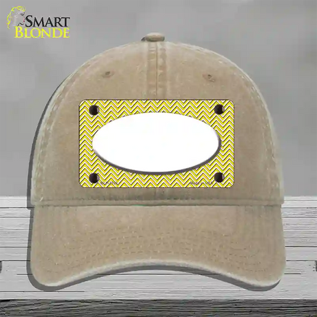 Yellow White Chevon White Center Oval Novelty License Plate Hat Unconstructed Cotton / Khaki