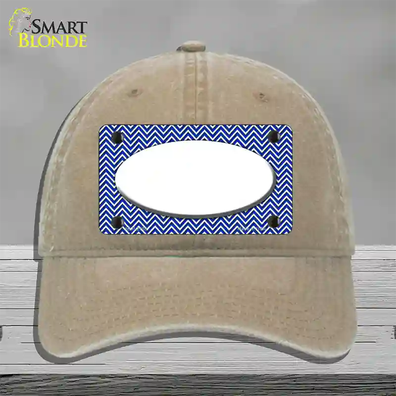 Blue White Chevon White Center Oval Novelty License Plate Hat Unconstructed Cotton / Khaki