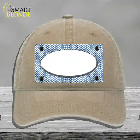 Light Blue White Chevon White Center Oval Novelty License Plate Hat Unconstructed Cotton / Khaki