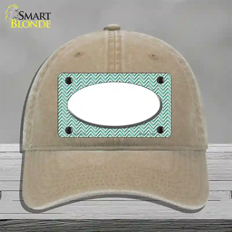 Mint White Chevon White Center Oval Novelty License Plate Hat Unconstructed Cotton / Khaki