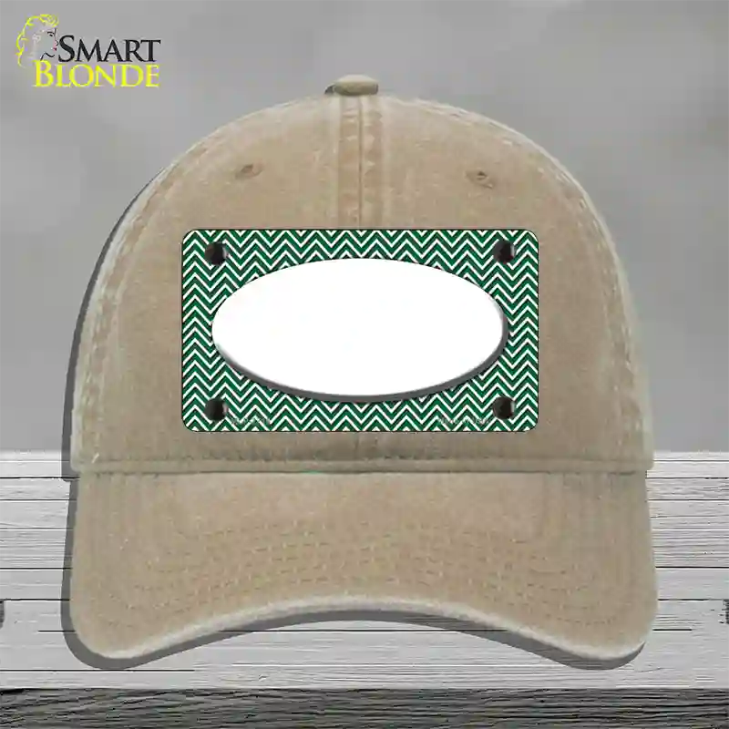 Green White Chevon White Center Oval Novelty License Plate Hat Unconstructed Cotton / Khaki