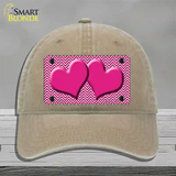 Pink White Chevron Pink Center Hearts Novelty License Plate Hat Unconstructed Cotton / Khaki