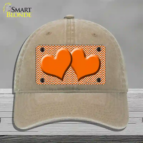 Orange White Chevron Orange Center Hearts Novelty License Plate Hat Unconstructed Cotton / Khaki